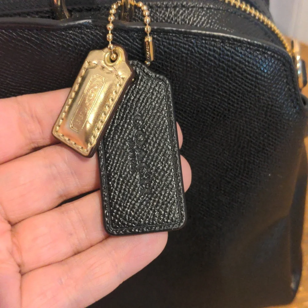 Coach Lillie Carryall Black Crossgrain Leather Satchel Crossbody Bag - Picture 4 of 13